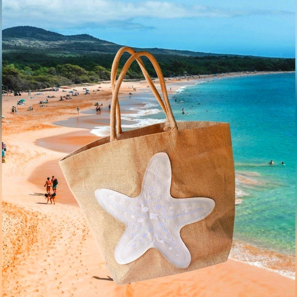 Classic Reusable Jute shopping bag Sz X-L Tan color - Picture 1 of 12